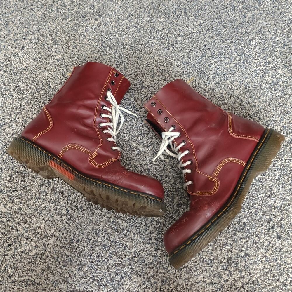 Doc Martens Made In England Vintage Distressed Cherry Oxblood Boots Mens Size 12
